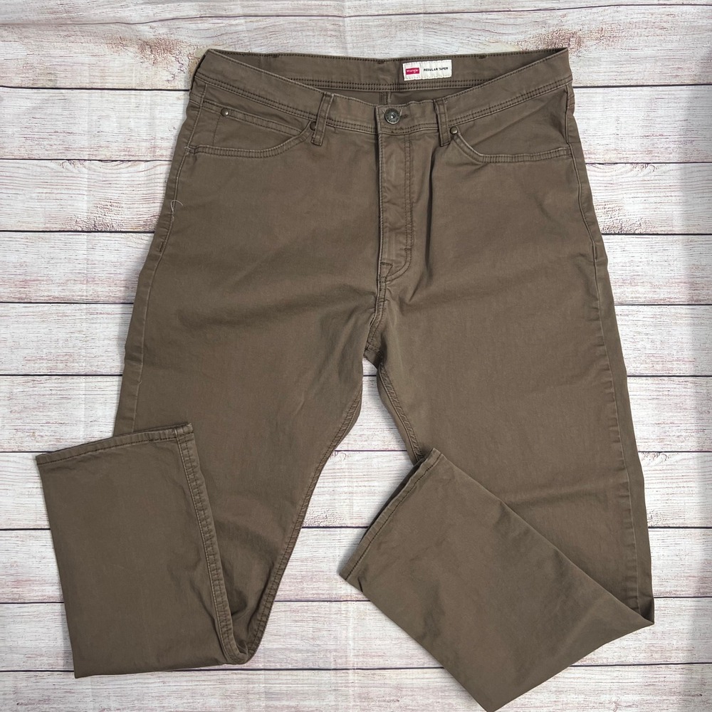 Wrangler Regular Taper Pants Mens 36x30 Brown Stretch Cotton 5-Pocket Jeans